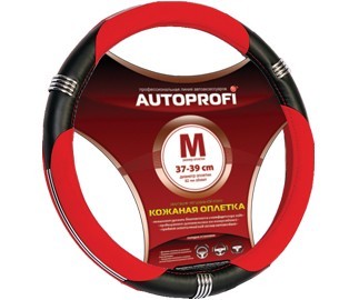 Кликните для увеличения изображения Оплетка руля AUTOPROFI черная/красная (M)