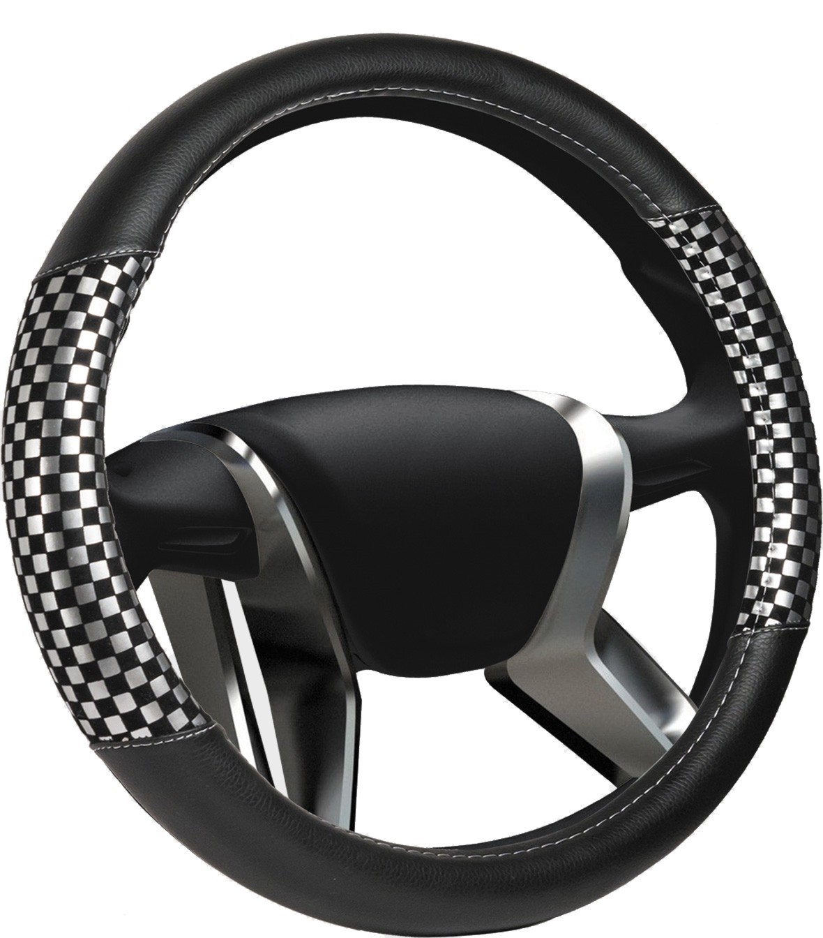 Кликните для увеличения изображения Оплетка на руль AZARD «Шахматка» серебристый, М