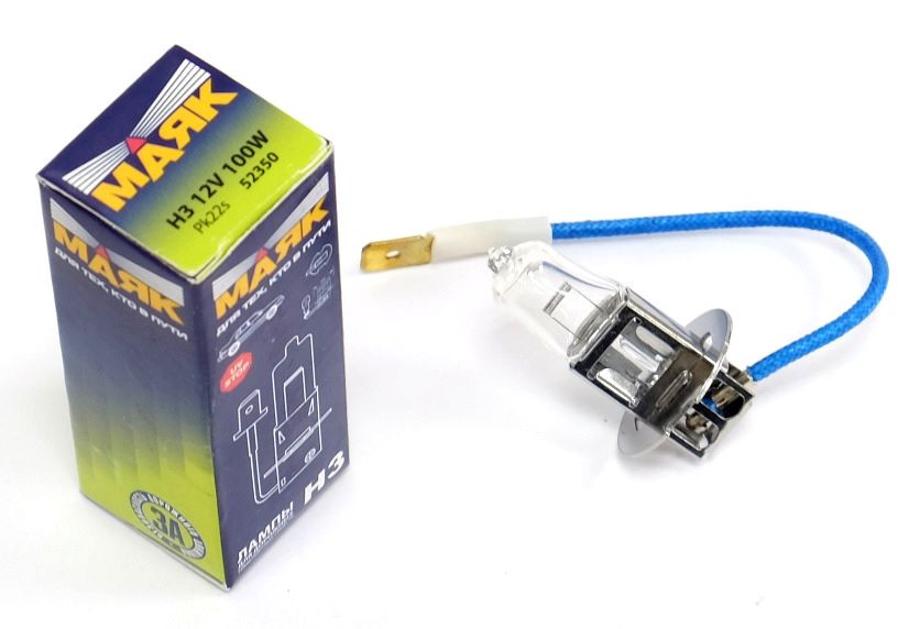 Кликните для увеличения изображения Автолампа галогенная МАЯК H3 12V 100W (Pk22s)