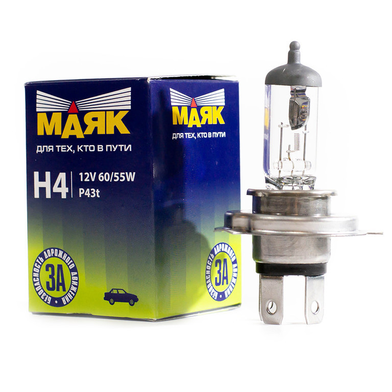 Кликните для увеличения изображения Автолампа галогенная МАЯК H4 12V 60/55W (P43t)