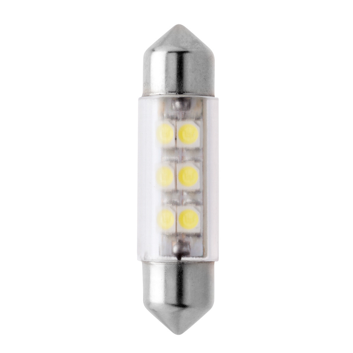 Кликните для увеличения изображения Автолампа светодиодная МАЯК T11 12V (6SMD) WHITE (SV8.5/8) 36/38мм