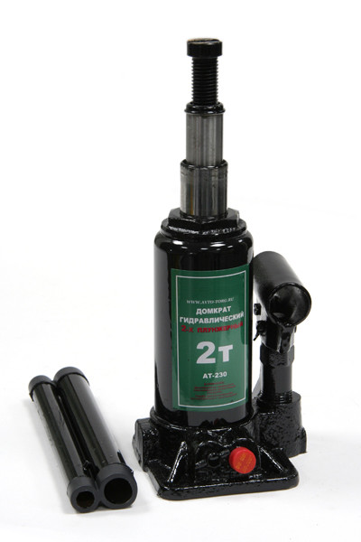 Кликните для увеличения изображения Бутылочный гидравлический домкрат АВТОТОРГ 2 тонны двухплунжерный (180-390мм)
