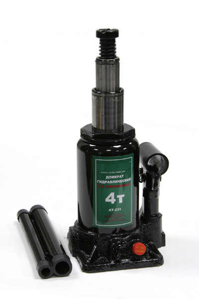 Кликните для увеличения изображения Бутылочный гидравлический домкрат АВТОТОРГ 4 тонны двухплунжерный (165-390мм)