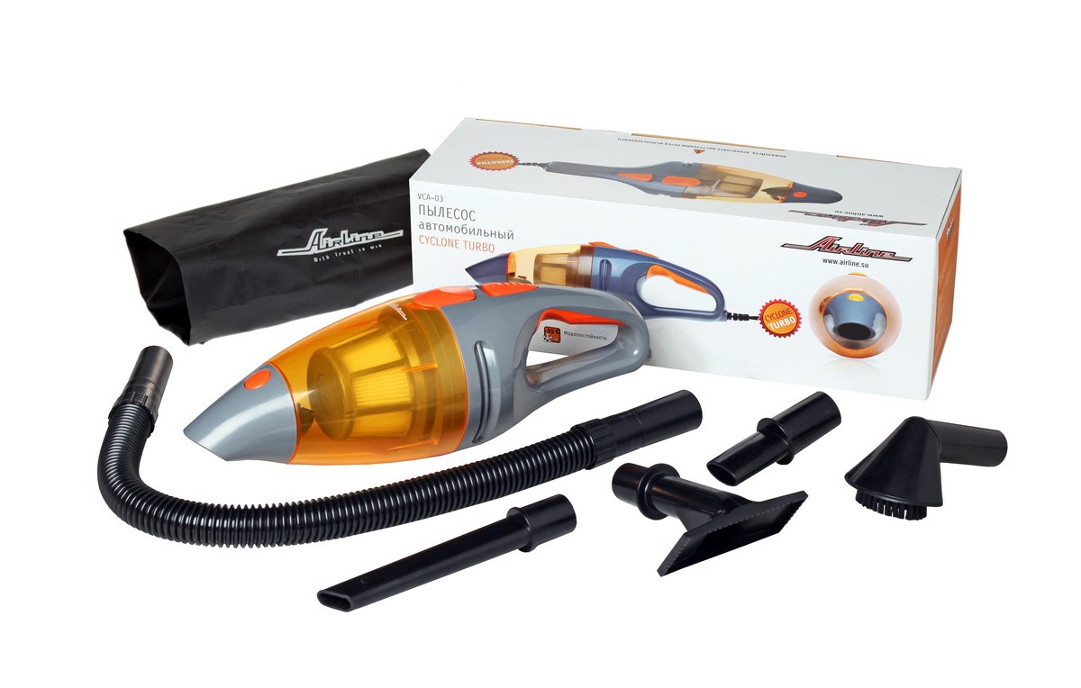Кликните для увеличения изображения Пылесос автомобильный AIRLINE «CYCLONE TURBO» VCA-03 (150Вт, 0,5л, 6 КПа)