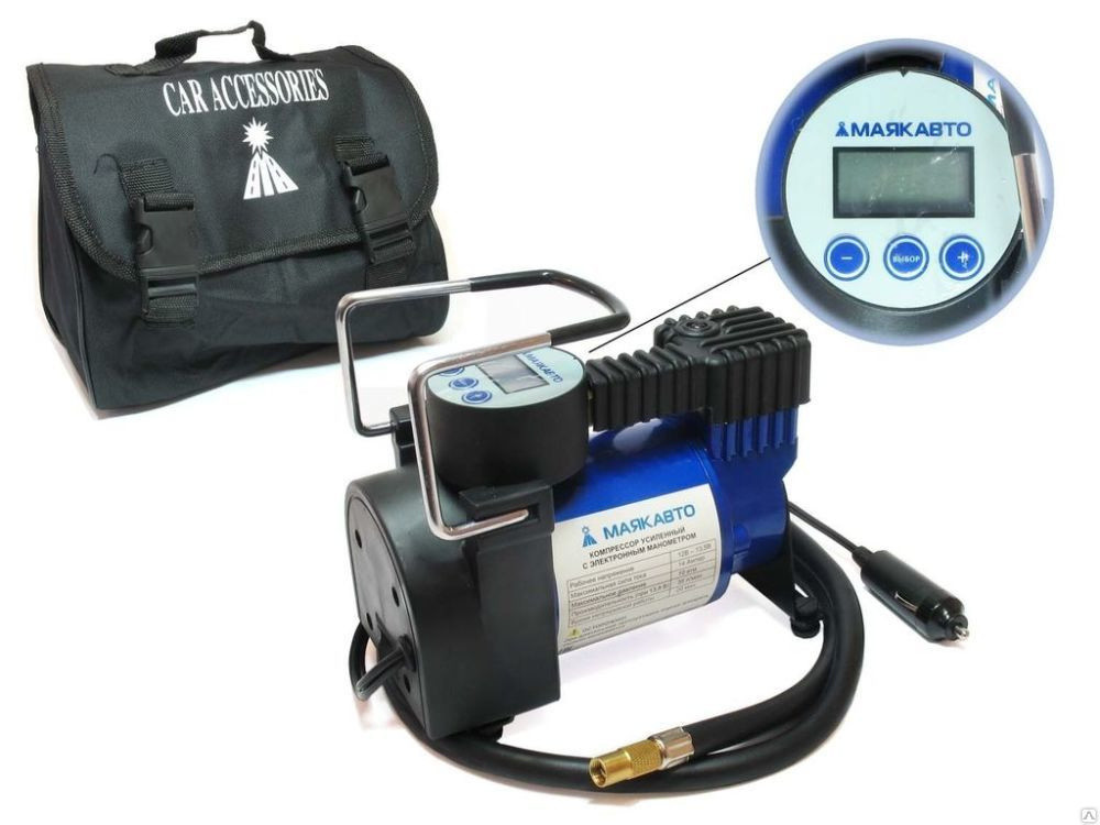 Кликните для увеличения изображения Компрессор автомобильный МАЯКАВТО АС 590ма, функция «автостоп», электронный манометр