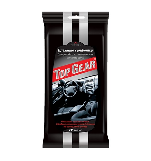Кликните для увеличения изображения Салфетки влажные TOP GEAR для ухода за интерьером автомобиля (30 шт.)