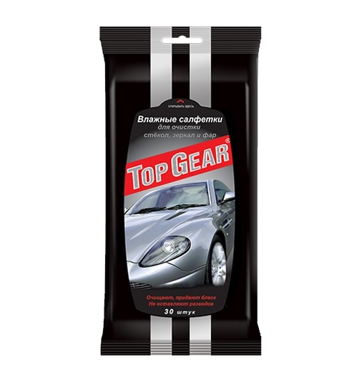 Кликните для увеличения изображения Салфетки влажные TOP GEAR для очистки стекол, зеркал и фар (30 шт.)