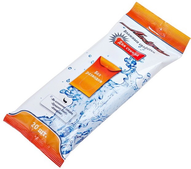 Кликните для увеличения изображения Салфетки влажные AIRLINE для стеклянных поверхностей (20 шт.)