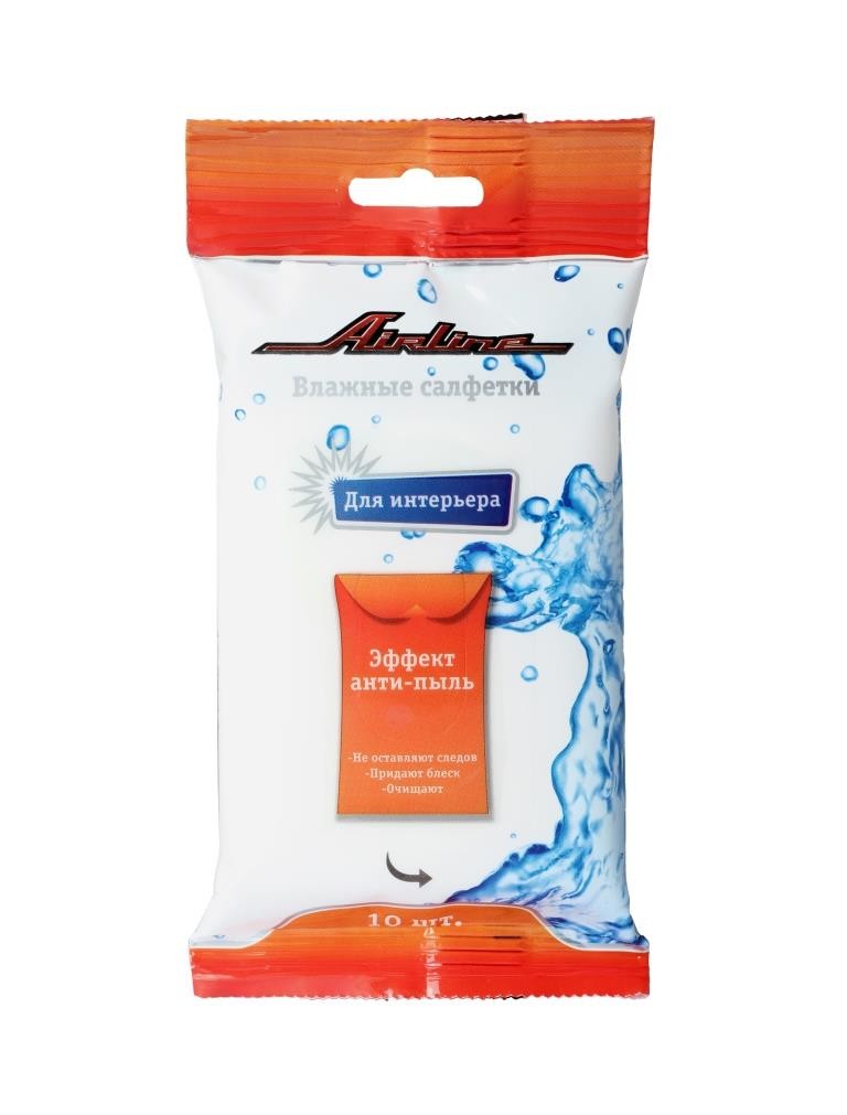 Кликните для увеличения изображения Салфетки влажные AIRLINE для автосалона и интерьера (10 шт.)