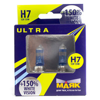 Набор галогенных ламп МАЯК ULTRA H7 12V 55W WHITE VISION +150% (Px26d)