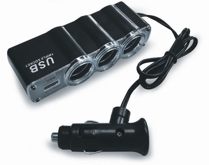 Разветвитель прикуривателя AVS CS314U (на 3 выхода+USB)