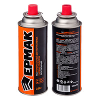 Баллон газовый для портативных плит, горелок ЕРМАК, 220гр (Россия, всесезонный)