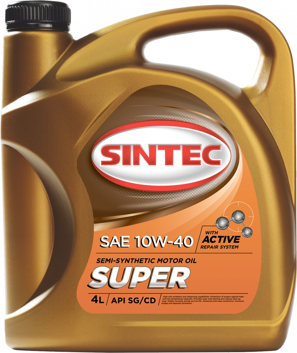 Моторное масло SINTEC СУПЕР SAE 10W-40 API SG/CD, полусинтетическое, 4л